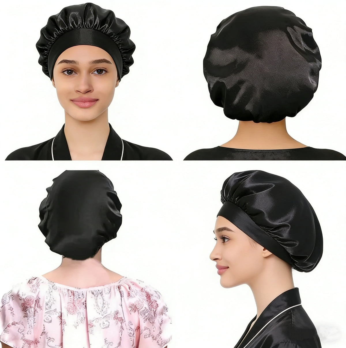 bonnet en satin noir