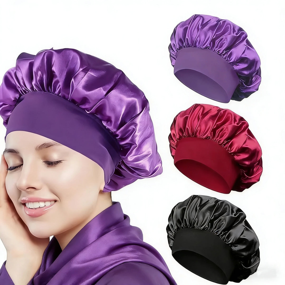 bonnet en satin noir